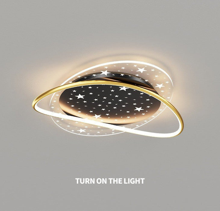 MIRODEMI®Round Black & Gold Acrylic Dimmable Ceiling Lamp with Stars
