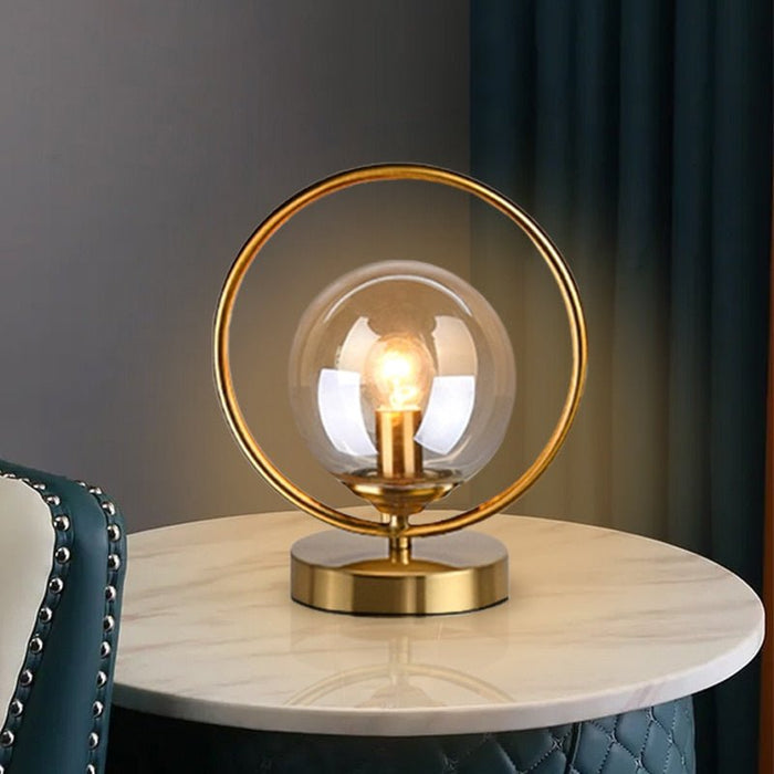 MIRODEMI® Nordic Glass Ball Brass Metal Ring Bedside Table Lamp Amber