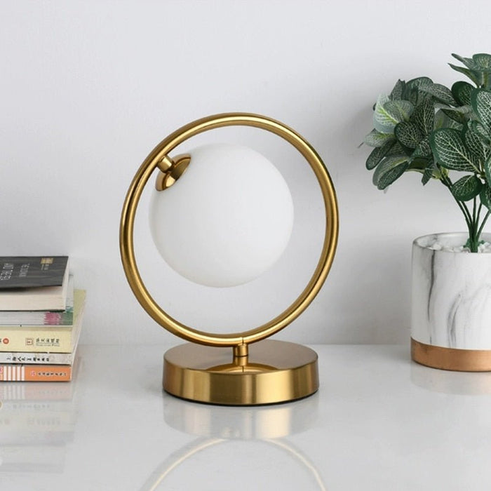 MIRODEMI® Modern Brass Glass Round Ring LED Bedside Reading Table Lamp