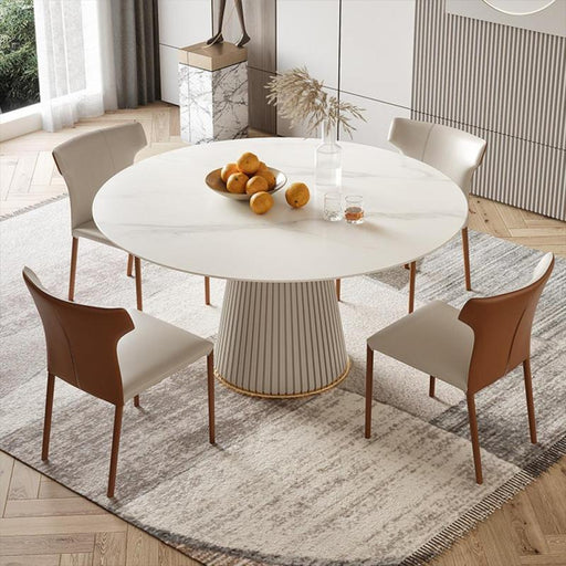 Round Dining Table with Sintered Stone Tabletop and Pine Wood Frame
