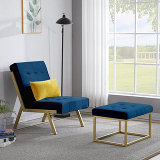 Gold Metal Frame Velvet Upholstery Chair with Ottoman