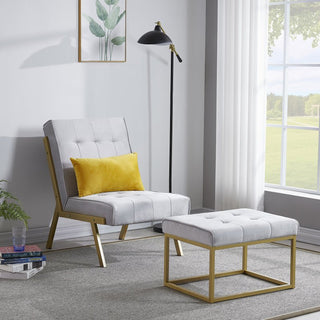 Gold Metal Frame Velvet Upholstery Chair with Ottoman