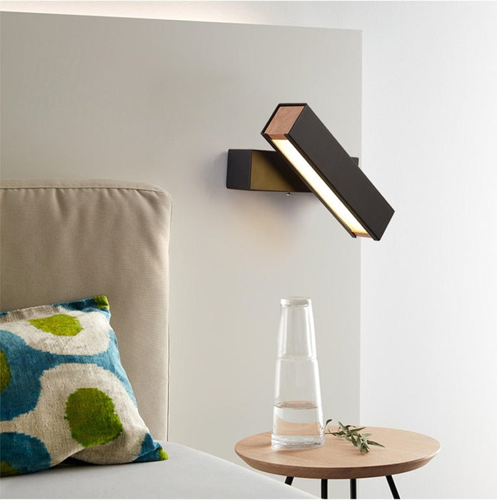 MIRODEMI® Nordic Solid Wood Creative Rotating LED Energy-saving Wall Sconce Warm light / Black
