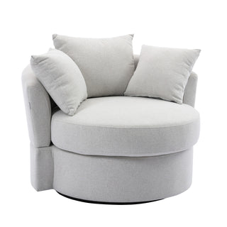 Swivel bucket accent chair, linen and polyester with metal base, ideal for the living room