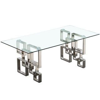 Glass Dining Table with Clear Tempered Glass Top and Gold Mirror Finish