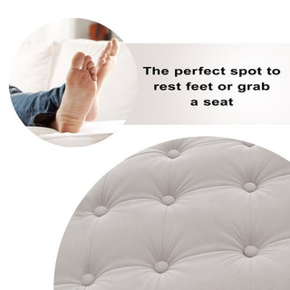 Round footstool, velvet and engineered wood, ideal for the living room