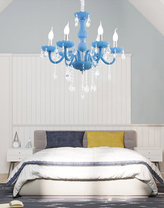 MIRODEMI® Crystal Multi-color Chandelier with Candles for Kids Bedroom Blue / 3 Lights