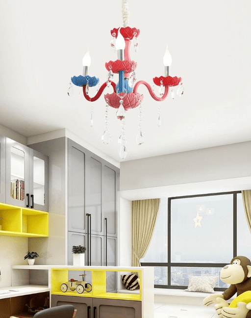 MIRODEMI® Crystal Multi-color Chandelier with Candles for Kids Bedroom Colorful / 3 Lights