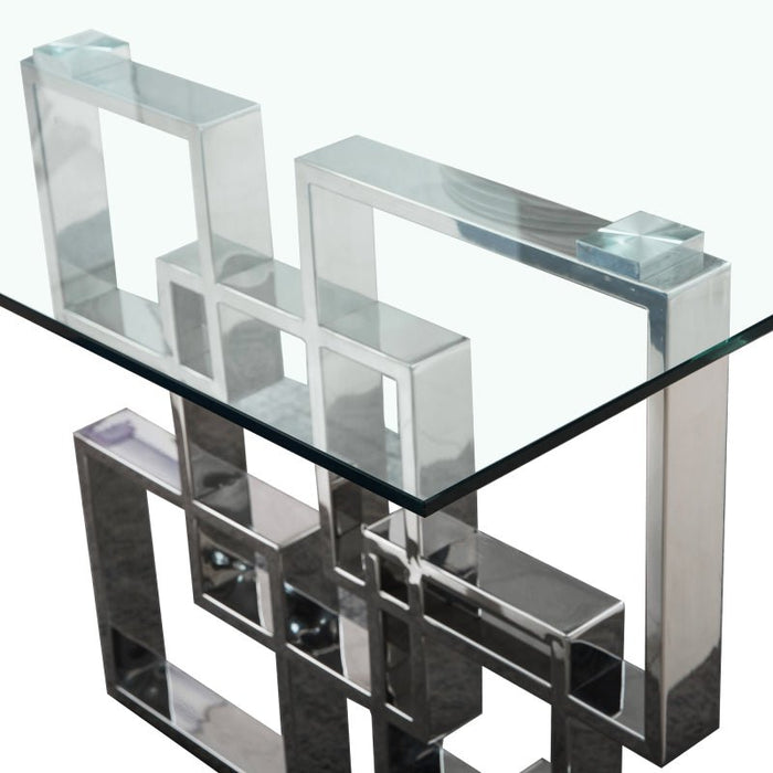Glass Dining Table with Clear Tempered Glass Top and Gold Mirror Finish