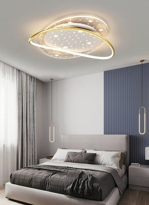MIRODEMI®Round Black & Gold Acrylic Dimmable Ceiling Lamp with Stars White+Gold / 3