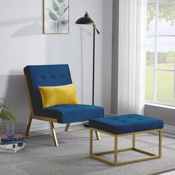 Gold Metal Frame Velvet Upholstery Chair with Ottoman