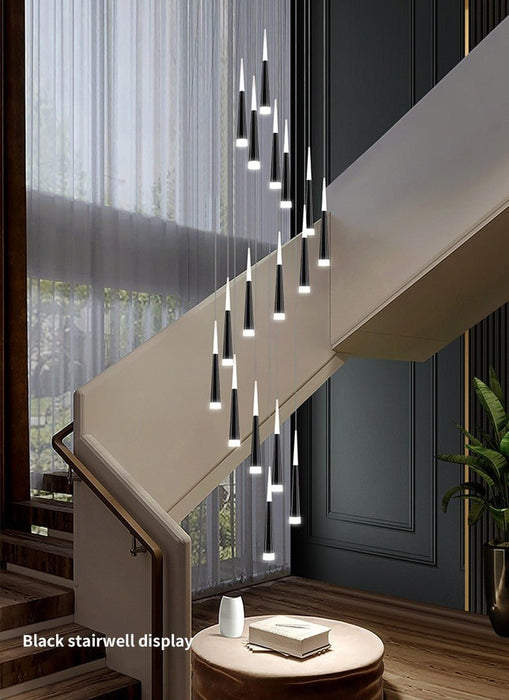MIRODEMI® Golden/Black LED Hanging Meteor Rain Staircase Chandelier