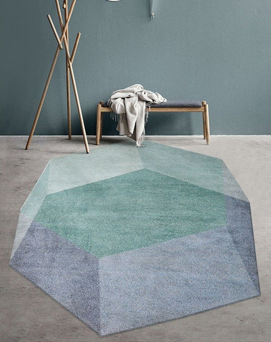 Unique irregular geometric green mixed living room rug 6'6"x9'6" (200x290cm)