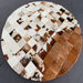 Genuine Cowhide Skin fur Pathwork real leather round shaped area rug 1 / 3'3"x3'3" (100x100cm)