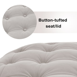 Round footstool made of velvet and engineered wood, modern style