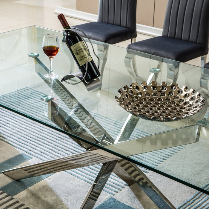 Dining Table with Silver Mirror Tempered Glass Table Top