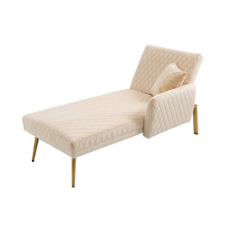Tufted lounger accent sofa made of velvet with metal legs, modern style