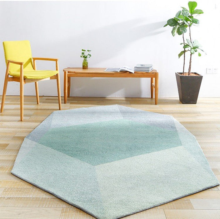 Unique irregular geometric green mixed living room rug 5'3"x7'6" (160x230cm)