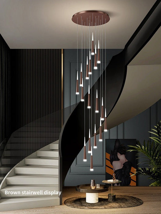 MIRODEMI® Golden/Black LED Hanging Meteor Rain Staircase Chandelier Coffee lamp body / 9 Cone tube