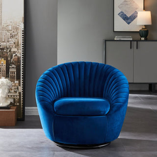 Blue rotatable single sofa, velvet, solid wood, and iron for a living room