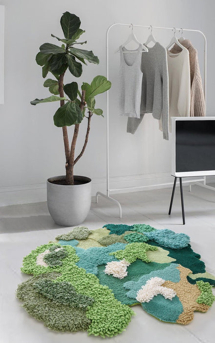 Green series little forest round shaped 3D pattern handmade wool blending rug 5 / 3'3"x3'3" (100x100cm)