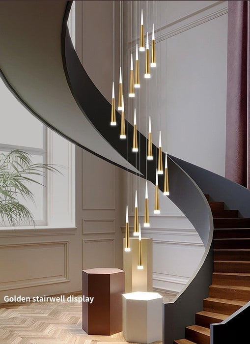 MIRODEMI® Golden/Black LED Hanging Meteor Rain Staircase Chandelier Golden lamp body / 40 Cone tube