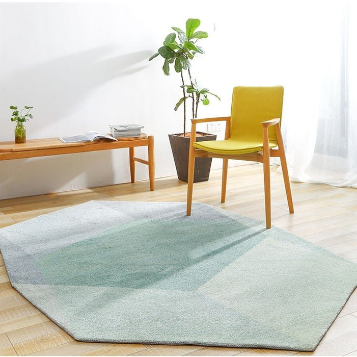 Unique irregular geometric green mixed living room rug