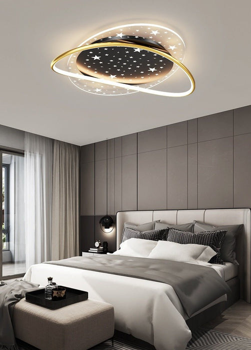 MIRODEMI®Round Black & Gold Acrylic Dimmable Ceiling Lamp with Stars