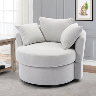 Swivel bucket accent chair, linen and polyester with metal base for a living room