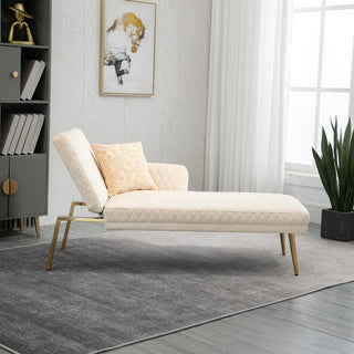 Tufted lounger accent sofa in velvet with metal legs for the living room