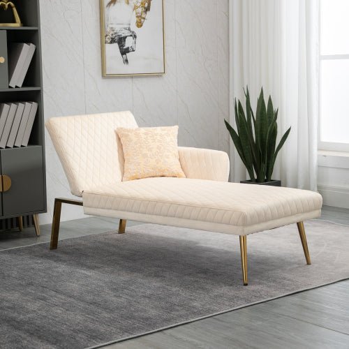 Tufted Lounger Accent Sofa with Cushions and Polished Metal Legs — Mirodemi