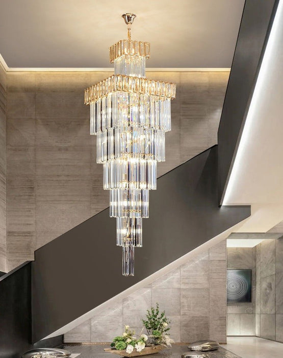 MIRODEMI® High-end Villa Staircase Square Crystal Chandelier for Living Room, Stairwell White light / Smoke gray / L15.7*H55.1"