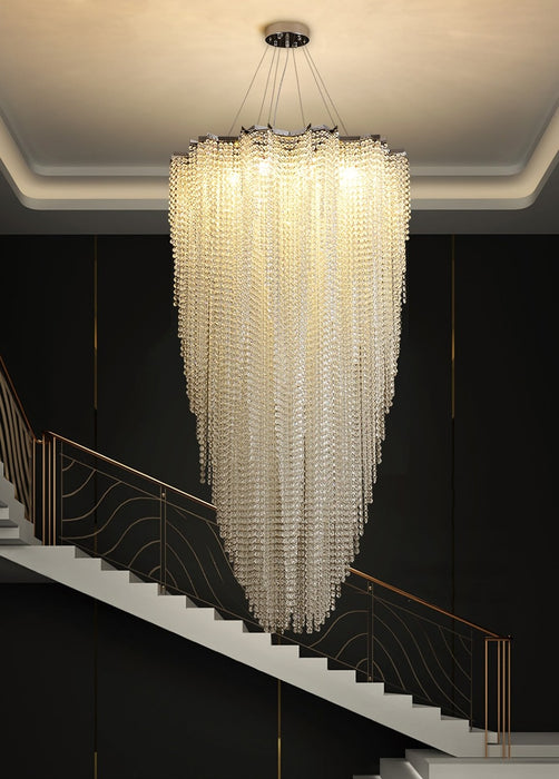 MIRODEMI® Luxury Large Crystal Chrome Led Chandelier for Living room, Stairwell Warm light, Not dimmable / Chrome / Dia23.6*H47.2"
