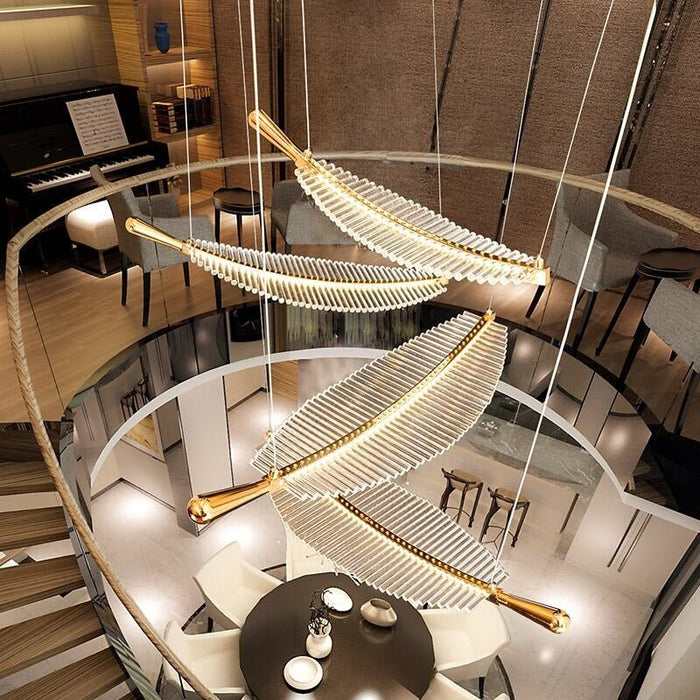 MIRODEMI® Large Crystal Staircase Creative Feather Chandelier for Lobby, Hall, Restaurant, Stairwell image | luxury lighting