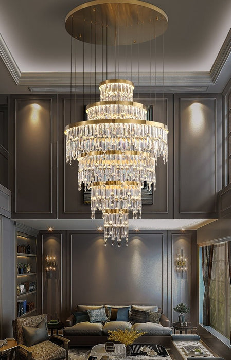 Luxury Staircase Crystal Chandelier Large Modern Rings Design Led Cristal  Lamp Long Villa Lobby Living Room Gold Hanging Light