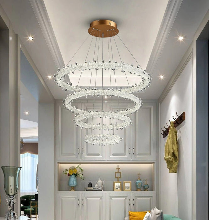 MIRODEMI® Ring design crystal hanging chandelier for living room, dining room, bedroom 39.4x31.5x23.6x15.8 / Warm Light