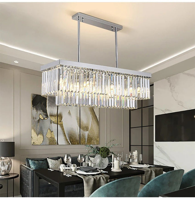 MIRODEMI® Gold/chrome crystal rectangle chandelier for dining room, kitchen island Chrome / 31.5'' / Warm Light, Dimmable