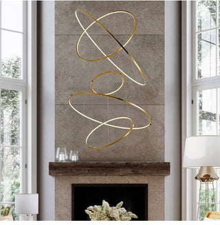 Large ring stainless steel chandelier for a staircase