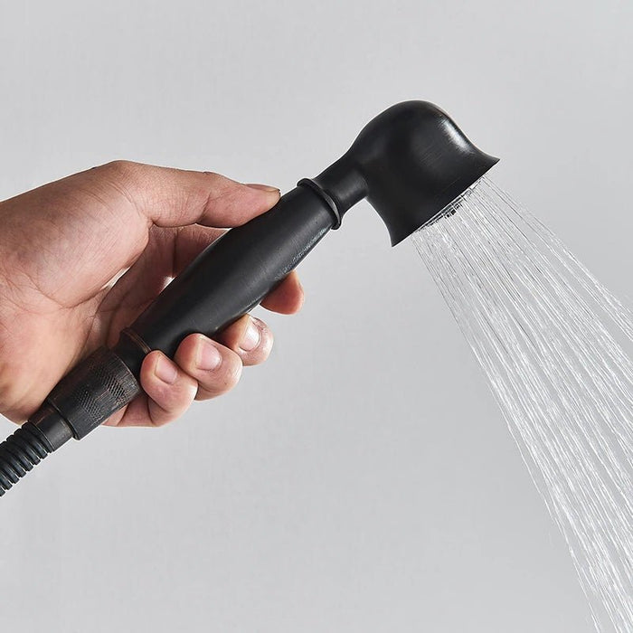MIRODEMI® Black Bathroom Rainfall Shower Mixer Faucet Dual Handle Handshower