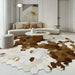 American style Round shaped diamond plaid cowhide patchwork rug Brown / 3'11"x3'11" (120x120cm)