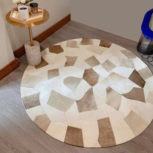 American style Round shaped handmade cowhide skin fur patchwork rug 5 / 3'3"x3'3" (100x100cm)