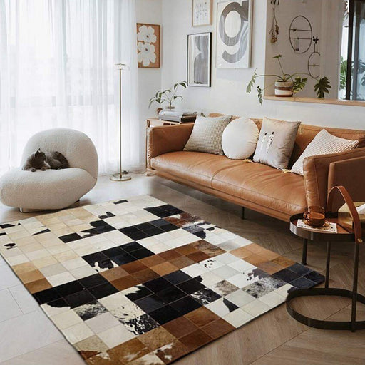 American style natural brown color luxury cowhide fur patchwork rug