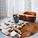 Genuine Cowhide Skin fur Pathwork real leather round shaped area rug 1 / 4'11"x4'11" (150x150cm)