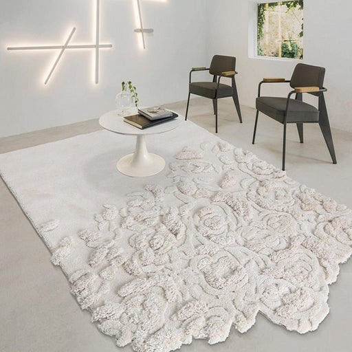 Ivory Color 3D pattern pastoral style handmade wool area rug