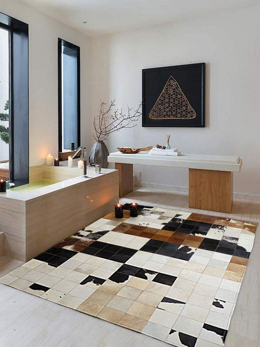 American style natural brown color luxury cowhide fur patchwork rug 5'3"x7'6" (160x230cm)