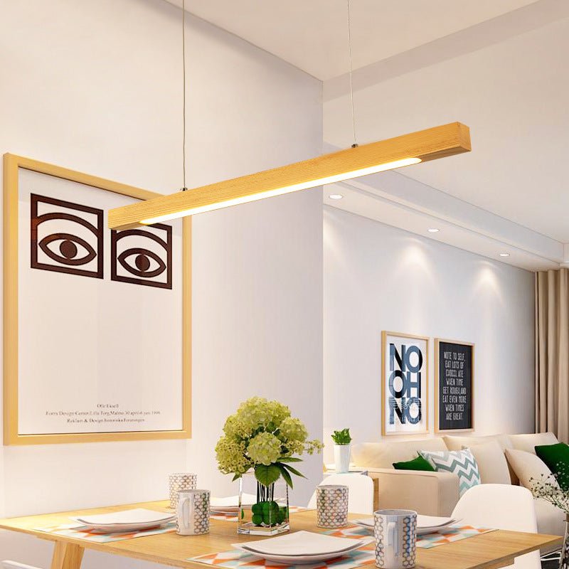 Natural Wood Linear Bar Chandelier for Dining Room, Kitchen — Mirodemi