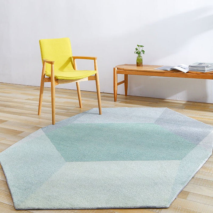 Unique irregular geometric green mixed living room rug