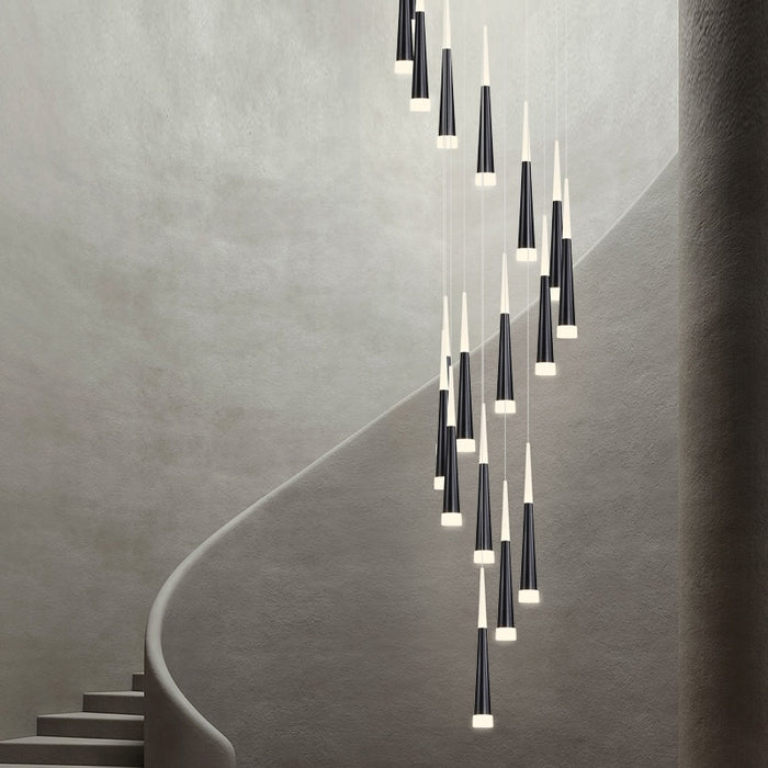 MIRODEMI® Golden/Black LED Hanging Meteor Rain Staircase Chandelier Black lamp body / 25 Cone tube