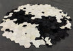 American style Round shaped diamond plaid cowhide patchwork rug Black / 3'3"x3'3" (100x100cm)