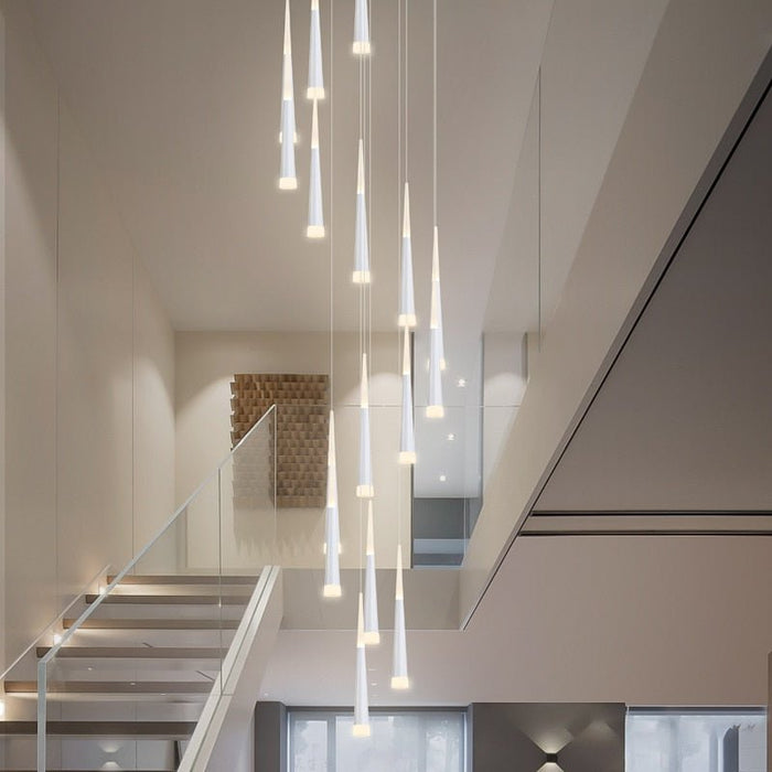 MIRODEMI® Golden/Black LED Hanging Meteor Rain Staircase Chandelier White lamp body / 25 Cone tube